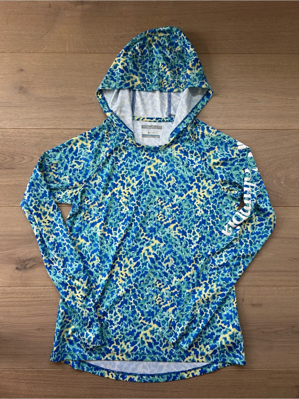 Columbia Women's PFG Tidal Tee Hoodie Omni Shade Fishing Shirt Size Small Blue